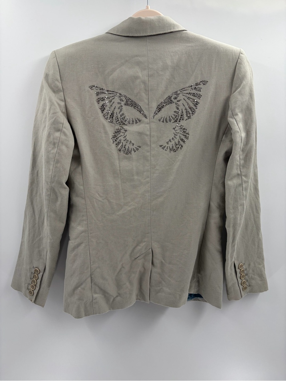 Zadig and Voltaire grey long bohemian sleeve linen blazer size 38 6/medium